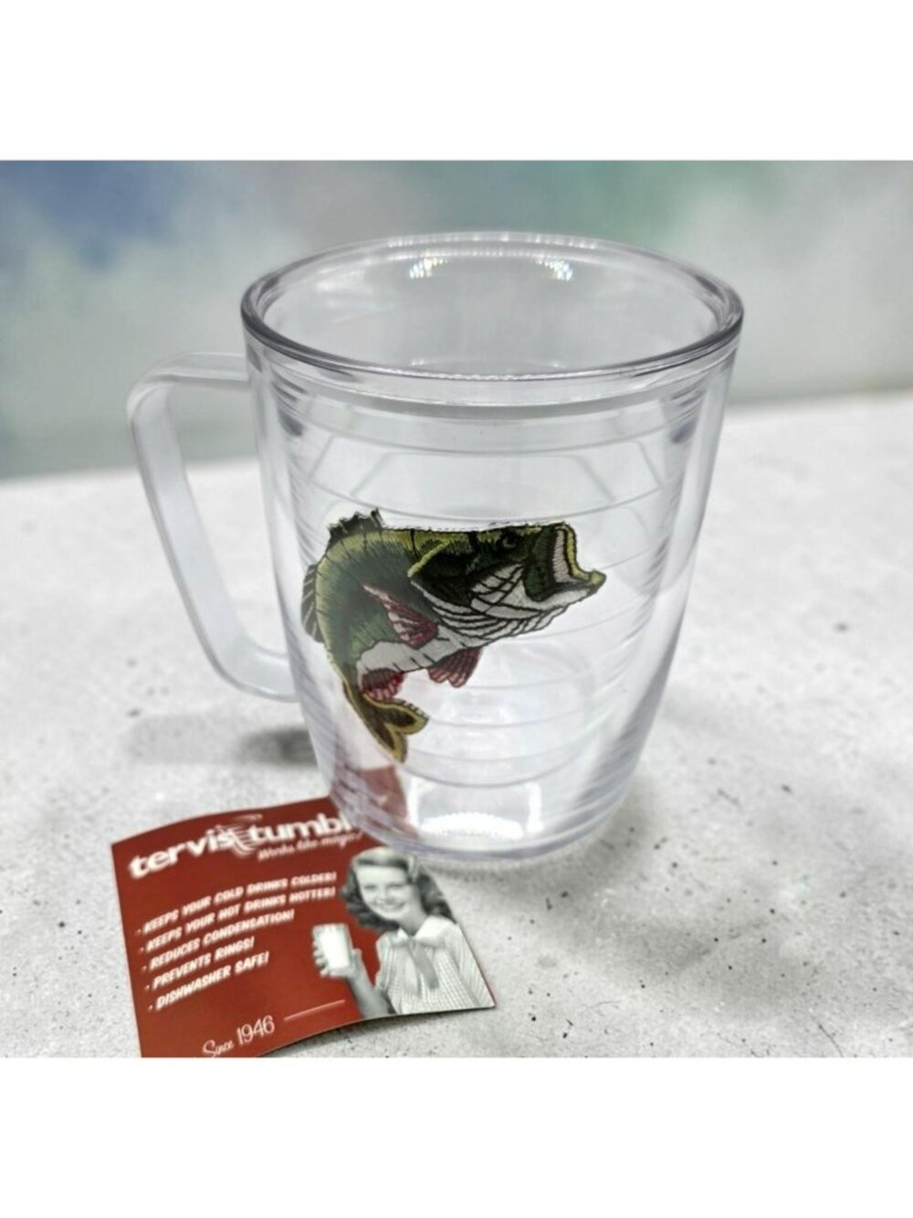 New Tervis Mug Bass Fish Embroidered Insulated Vintage Cup Handle Fisherman Gift